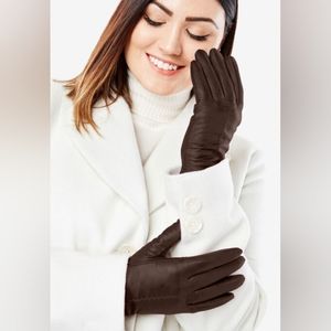Woman Within Dark Brown Leather Gloves, Size XL